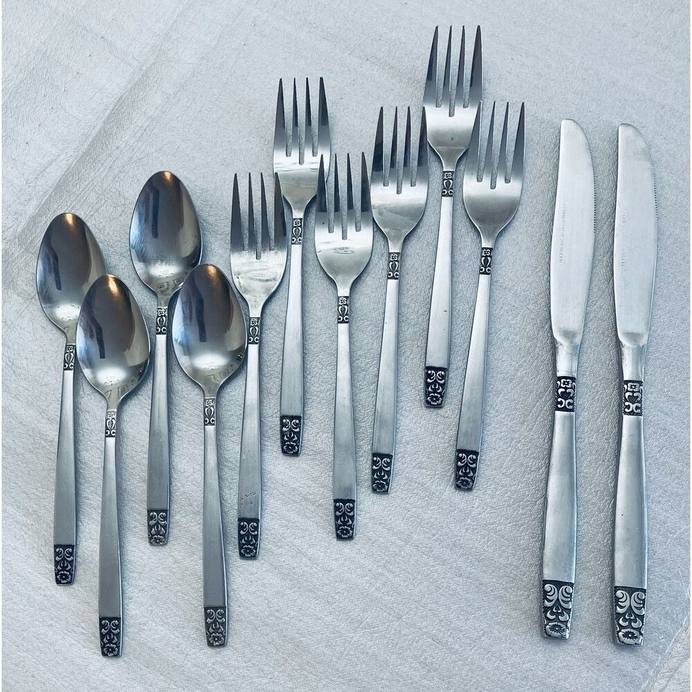 Vtg Rogers Korea DANESMORE Stainless Flatware 12 Pieces Floral Rose Replacement